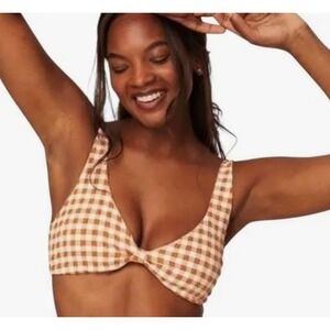 Andie Amor Swim Top Textured Sparrow Caramel Gingham Plaid Bikini Top Est Medium